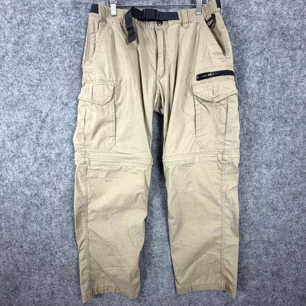 BC Clothing Convertible Cargo Pants Mens Large Khaki Stretch Hiking Belt Webbed